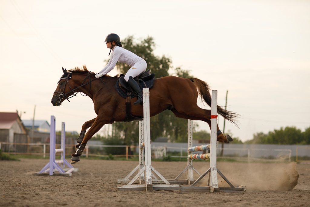 Joven estudiante practicando equitación como parte de su beca deportiva en Canadá
