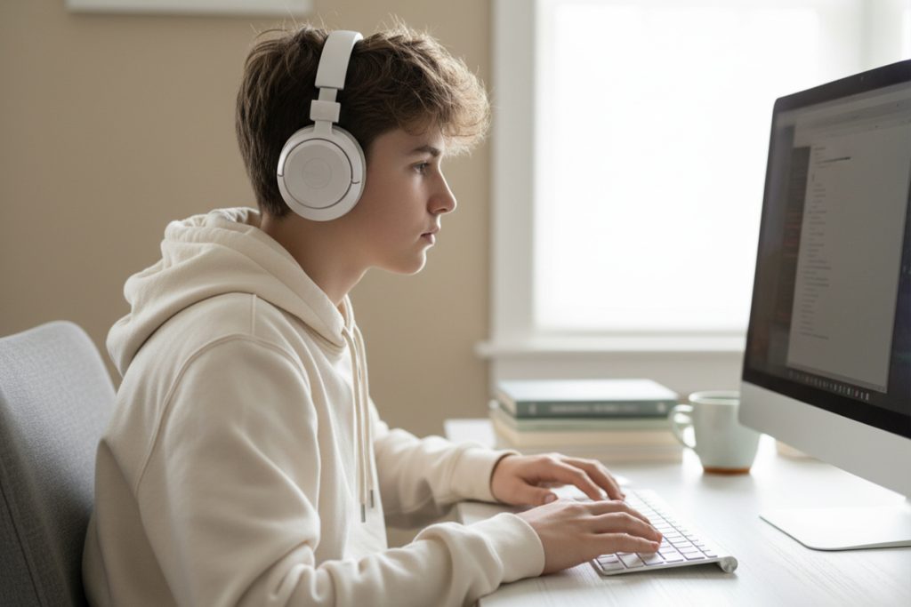 Estudiante preparándose para la entrevista de visa de estudiante para Estados Unidos y Canadá