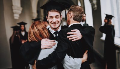 Mother. Father. Son. Hugs. University. Graduates. Parents. Congratulations. Student. Finish Studies. Happy. Good Mood. Have Fun. Architecture. Happiness. Relations. Diploma. Standing. Corridor.